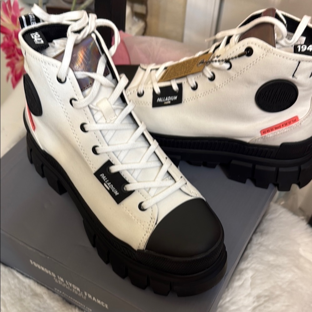 Palladium White and Black Chunky Sole Sneakers